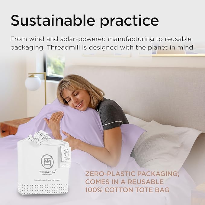 Threadmill California King Sheet Sets | 600 Thread Count Cal King Bed Sheets Set with 16” Deep Pocket | Sateen Weave 4-Piece Bedding Set with Cooling Effect | Lilac