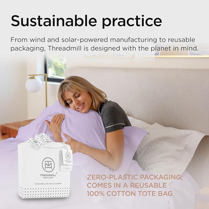 Threadmill King Size Sheets | 600 Thread Count King Bed Sheets Set for King Mattress 16” Deep Pocket | Sateen Weave 4-Piece Bedding Set with Cooling Effect | Lilac