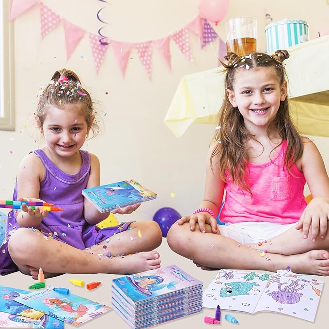 BenLouis 24 Pcs Mermaid Mini Coloring Books Kids Little Mermaid Party Favors Small Activity Books Bulk for Kids Ocean Birthday Goodie Bags Stuffers Return Gifts Classroom Travel