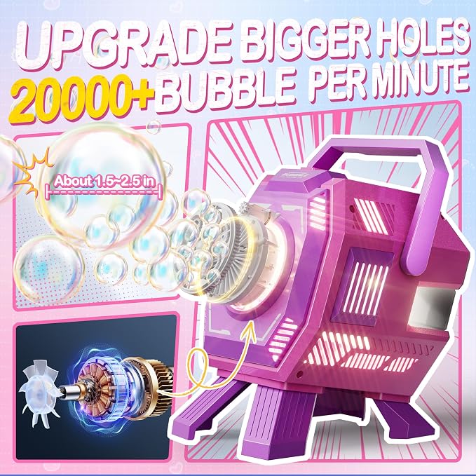 Bubble Machine with Lights, Big Bubbles Bubble Maker Toys for Kids & Toddler, 320ml Large Tank, Battery Operated Bubble Blower for Birthday Parties, Weddings, Indoor & Outdoor Play