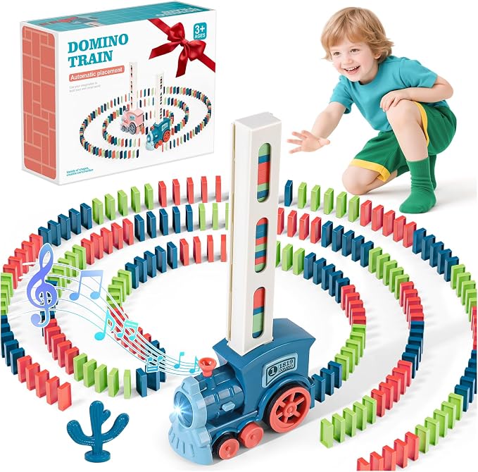 Gigilli 220Pcs Domino Train Toys, Automatic Dominoes Building Train Set for Kids 2-4 4-8, Stacking Kids Games Stem Montessori Educational Toys for 3 4 5 6 7 8 Year Old Boys Girls Birthday Gifts