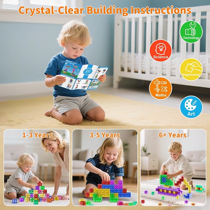 40 PCS Magnetic Blocks for Toddlers Age 1-3, 1.34" Transparent Large Magnetic Cubes for Kids , Magnet Blocks Montessori Sensory Toys for Boys Girls Birthday Gift, Big Building Cube Preschool STEM Toy