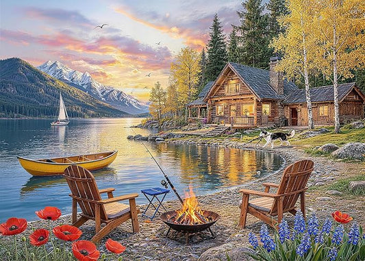Sunset Lake Cabin Puzzles for Adults 1000 Pieces,Challenging Jigsaw Puzzles for Adults 1000 Pieces,Difficult Impossible Puzzle for Family Game Night,Gifts for Parents Mother's Father's Day