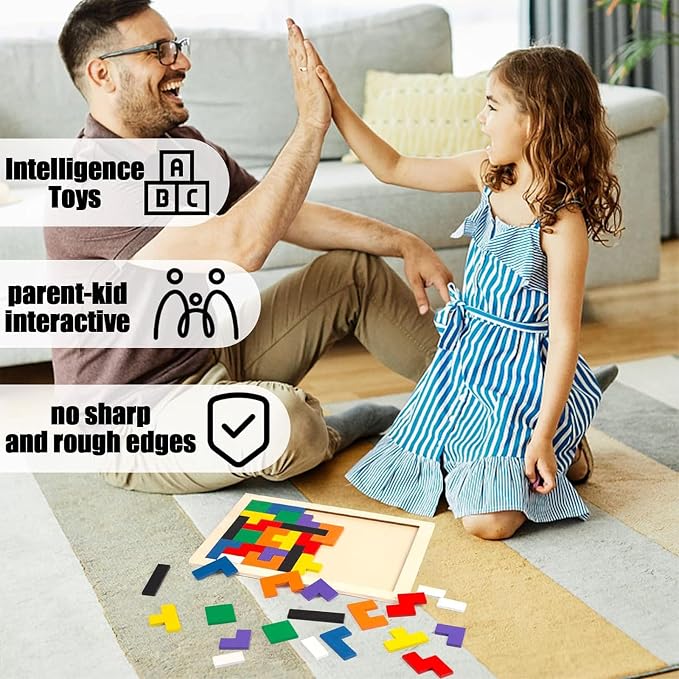 3 otters Wooden Blocks Puzzle 2 Set Russian Brain Teaser Tangram Intelligence Toys STEM Montessori Educational Gift for Kids Stocking Stuffers