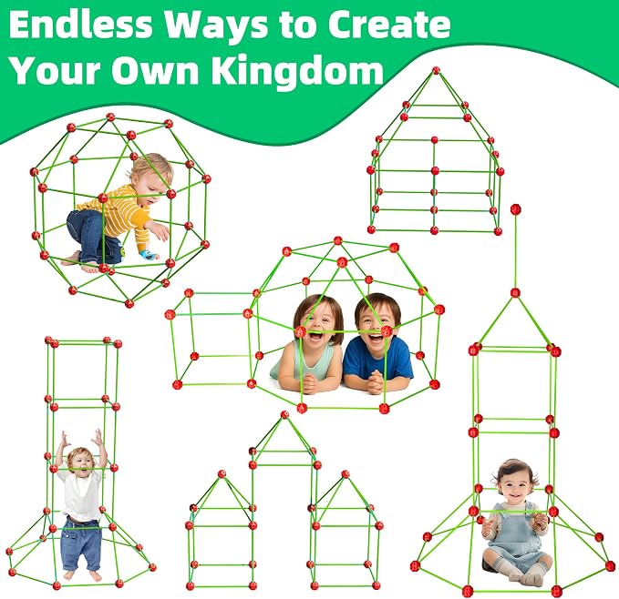 Awsoo Fort Building Kit for Kids 3 4 5 6 7 Glow in The Dark STEM Building Toys Indoor Outdoor Play Tent for Kids Construction Toys with 52 Poles and 24 Connecting Ball