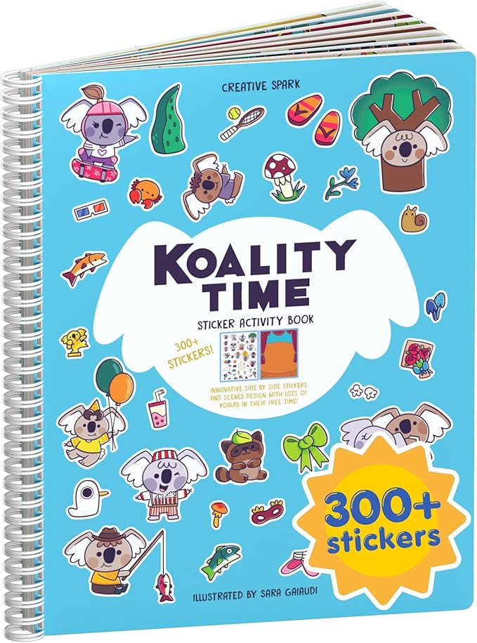 Koality Time 300+ Kids Sticker Book by Cupkin Toddler Airplane Travel Coloring and Sticker Book, Road Trip Essentials, 8 Coloring Pages 8 Side by Side Scenes for Ages 2–8 Years