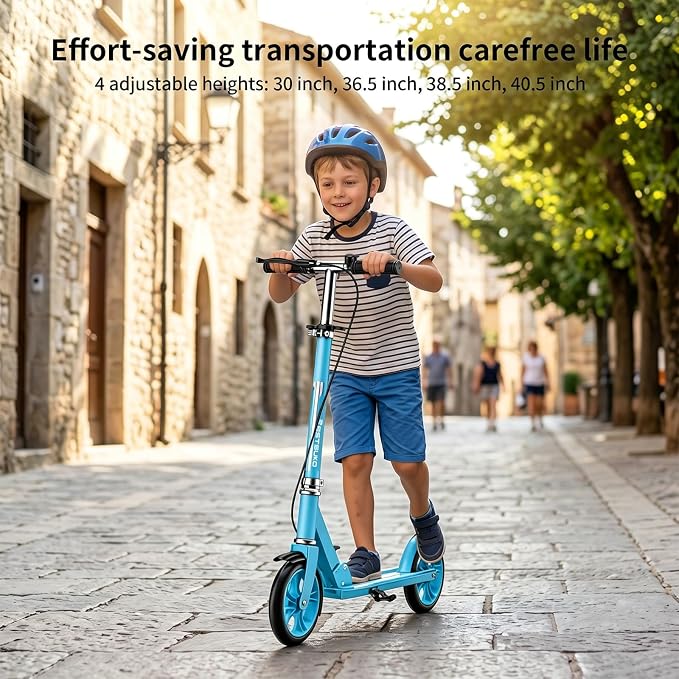 Scooters for Kids 8-12, Teens & Adults - Foldable&Portable Commuter Scooter with 8" Wheels, Bell, Hand Brake & Adjustable Height 30"-40.5", 240 lbs, Manual Push Scooter for Campus & Park