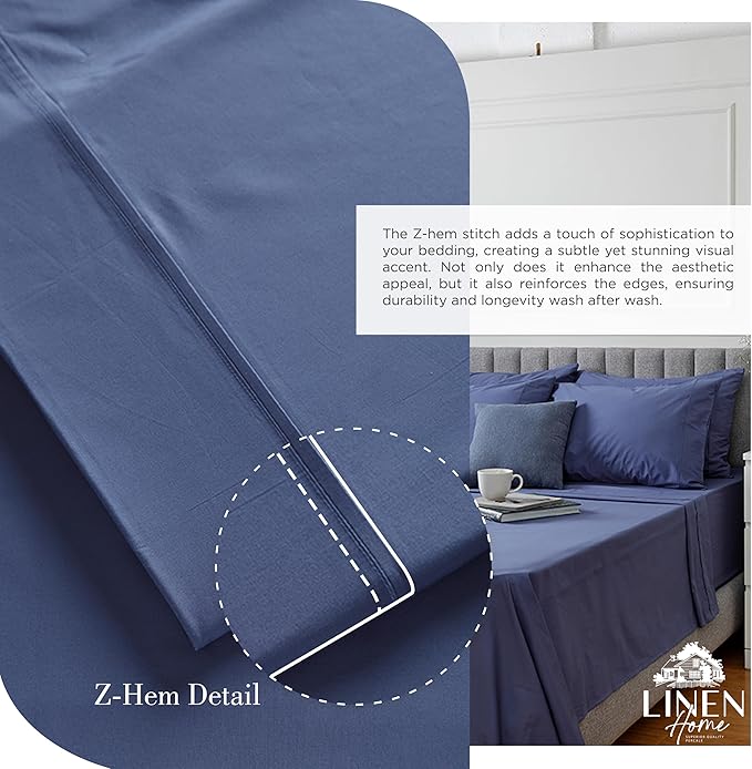 Linen Home 2-Pack Queen Sheet Set, 100% Cotton Percale Bedding, 8-Piece Value Bundle, Deep Pocket Cooling Bed Sheets for Hot Sleepers, Breathable & Crisp Hotel Quality, Long-Staple Cotton, Dark Blue