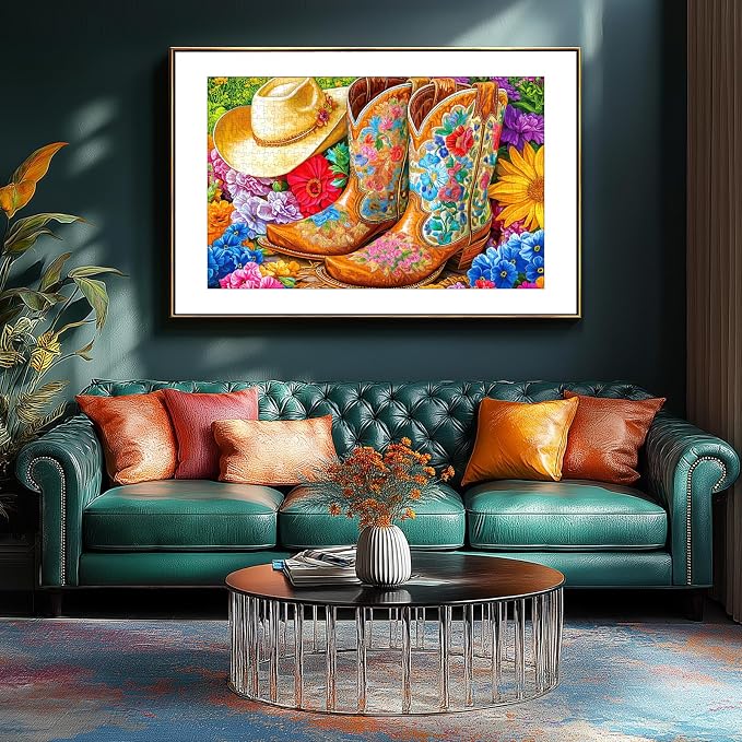 Cowboy Boot & Hat 300 Piece Puzzle for Adults, Fun Puzzles for Adults 300 Pieces with HD Print Poster,17" X 11" Dust Free, for Gifts Birthday Holiday Party Family Games Lovers