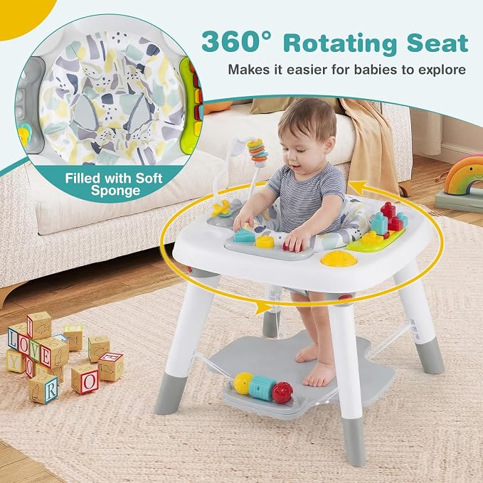BABY JOY 6-in-1 Baby Activity Center, Baby Jumper & Interactive Play Table with 360° Rotating Seat, Detachable Toys & Music, Montessori-Inspired, Activity Center for Infant Toddlers 6-36 Months (Gray)