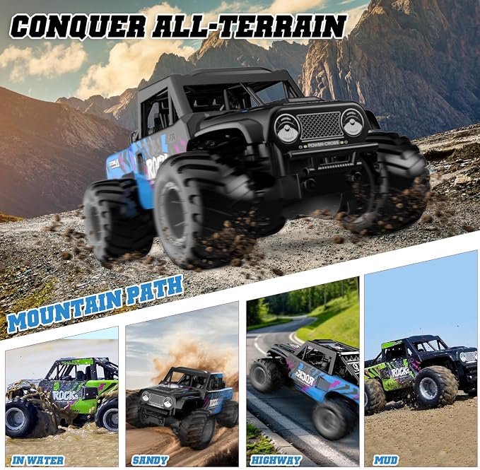 KB KAIBO Q191 1:16 Amphibious Remote Control Car - Waterproof All Terrain RC Monster Truck for Kids, 50+ Min Play with 2 Batteries, 2.4Ghz 4WD Off-Road Toy for Boys Girls 6-12+ (Gift Idea)-Green