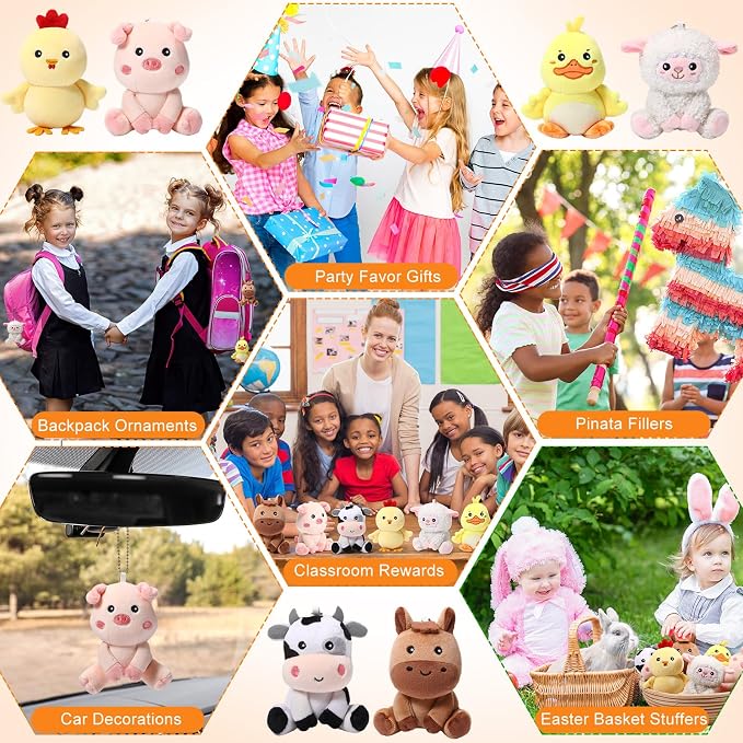 Aoriher 6 Pcs Mini Plush Farm Animals Bulk 4 Inch Cute Stuffed Animals Plush Horse Cow Pig Sheep Duck Chick for Baby Shower Birthday Gift Farm Themed Party Prizes Easter Stuffers
