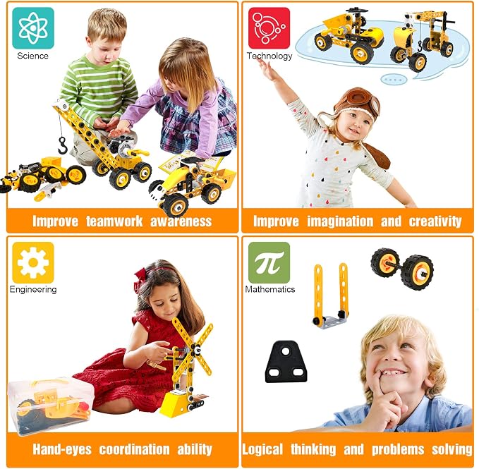 HOMETTER STEM Building Toys, 10 in 1 Construction Set for Preschool Kids, Educational Creative Games Holiday Idea Gift for 5+ Years Old, Stem Activities for Kids Ages 4-8 5-7 6-8 Boy Birthday Gifts