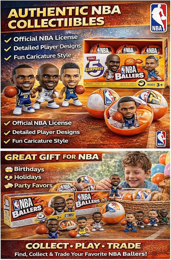 ZURU 5 Surprise NBA Ballers Series 2 Official NBA Collectible Figures & Accessories – Surprise Unboxing Basketball Sports Toy (4 Capsules)