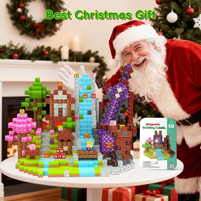 Magnetic Blocks Travel Magnetic Building Blocks Cubes - 200 PCS Tin Box Magnet Toys Set STEM Educational for Kids Ages 3 4 5 6 7 8 9 10 11 12 Year Old Boys Girls Gifts Birthday Christmas