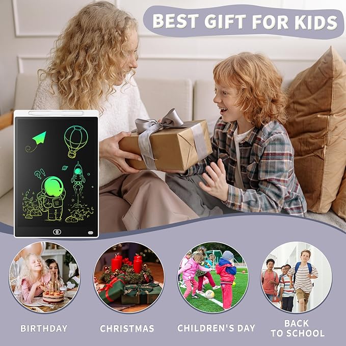 Genialba LCD Writing Board 8.5 Inches, Colourful Electronic Tablet, Portable Erasable Drawing Board, Graphic Tablet for Children's Games 3 4 5 6 7 Year Old Kid Boys Girls (White)