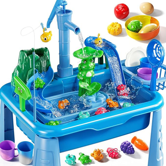 Water Table for Toddlers - Kids Play Sink with Pump and Running Water, Water Table for Kids Ages 4-8 with Fishing Games, Summer Outside Sensory Gift Toys for Boys and Girls 3 4 5 6 7 8