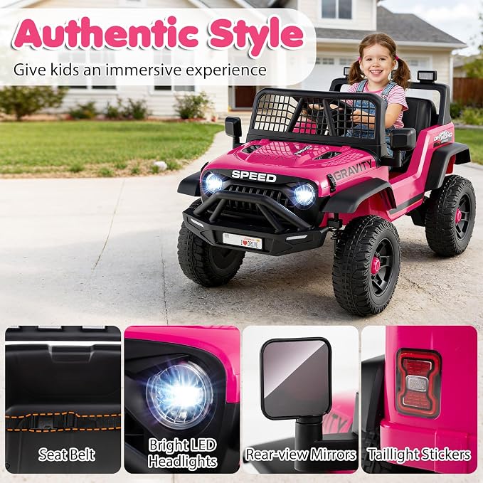 Costzon Ride on Truck, 24V Ride on Toys for Kids, Electric Vehicle with Parent Remote Control, Music, Horn, LED Headlights & Spring Suspension, Kids Car for Boys & Girls Aged 3+ (24V,Pink)