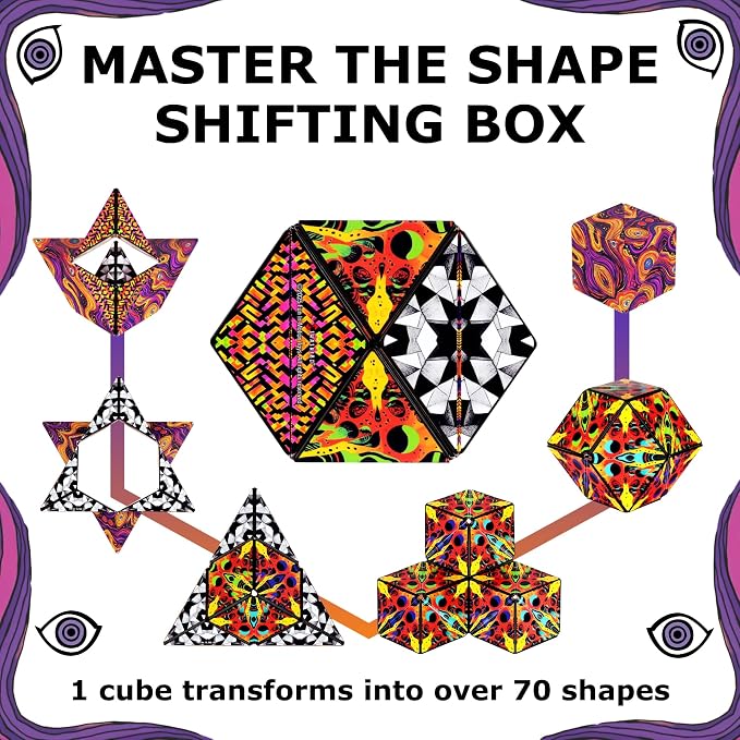 Shashibo Sensory Fidget Toy for Adults & Kids, Stress Relief Fidget Toy for Adults, Teens & Kids, Cool Fidget Toys for Desk, Classroom Must Have, Sensory Shape Shifting Cube, 100+ Possible Shapes