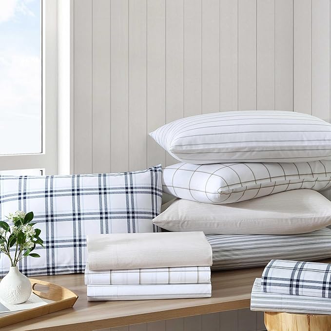 Nautica - Full Size Sheet Set, Crisp & Tailored Cooling Sheets with a Smooth Cotton Percale Lightweight Feel - Bed Sheets with Matching Pillowcases & Fitted Sheet (Coleridge Stripe Green)