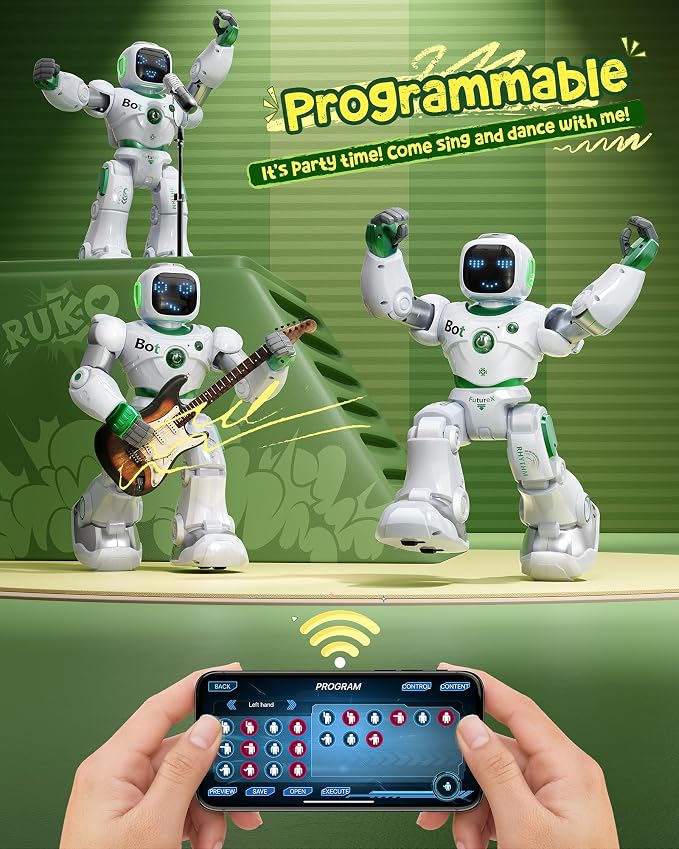 Ruko 1088 Large Robot Toys for Kids, STEM Programmable Remote Control Robot, Electronics Educational Birthday Gifts for Boys & Girls 4 5 6 7 8 9 Year Old, Green