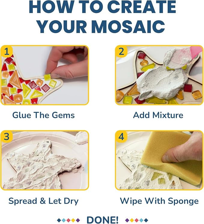 Little Jupiter DIY Mosaic Kit - Builds 4 Different Sea Mosaic Art Pieces - The Perfect Arts and Crafts for Girls and Boys Ages 8-12 - Kids Art Set Activity for Birthdays, Christmas, Holidays, & More