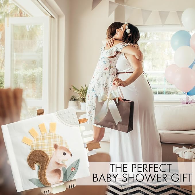 Soft Baby Book with Touch and Feel Pages - Cute Sensory Book for Babies 0-6, 6-12 & 12-18 Months with Mirror & Crinkle Paper - The Perfect Busy Book Toy for Baby Showers Or as a Newborn / Infant Gift
