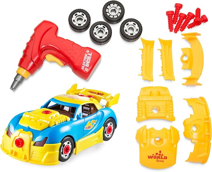 Play22 30 Pcs Take Apart Racing Car Toddler Toys Set - Build Your Own Car with Drill, Engine Sounds & Lights - Toy Car Constructions Set Stem Building Learning Education Toys for Kids Ages 3+ Years