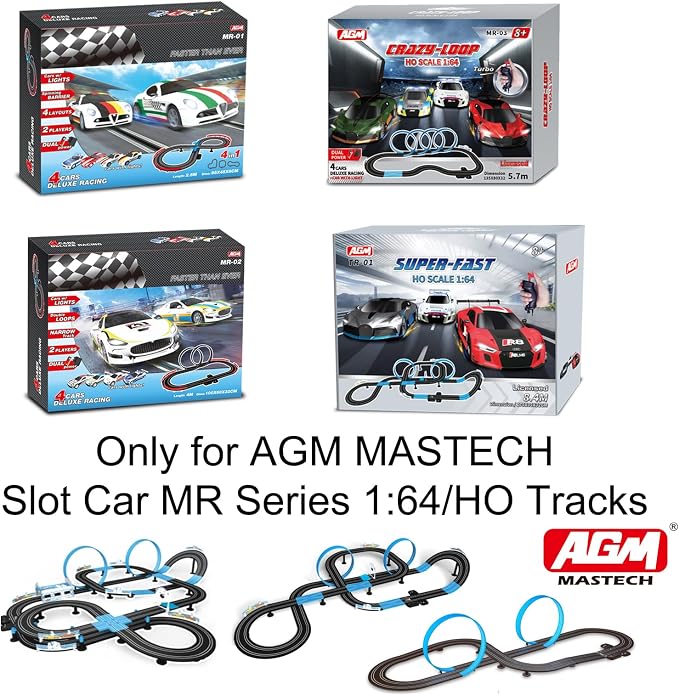 AGM MASTECH Extension Set #4-26 Piece Track(16 Loop Tracks, 4 Straight Tracks, and More) Expansion Accessory Pack - for Use with 1: 64 Scale AGM MASETCH Slot Car Race Track Systems, MR-P04