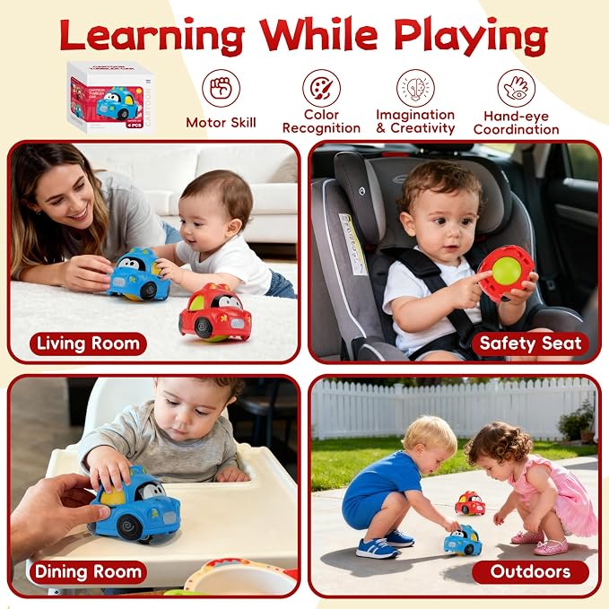 Inertial Push Pull Car Toys for 1 Year Old Boy Girl, Toddlers 1-3 Birthday Gift, Baby Toys 12-18 Months, Vehicle for 6-9-12-18 Month, First Birthday Gifts for Boys Girl
