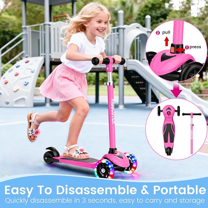Multicolor Kids Scooter for Ages 3-12, 3 Wheel Lean to Steer Scooter with LED Light-Up Wheels, Adjustable Handlebar, Detachable Easy Storage for Boys & Girls
