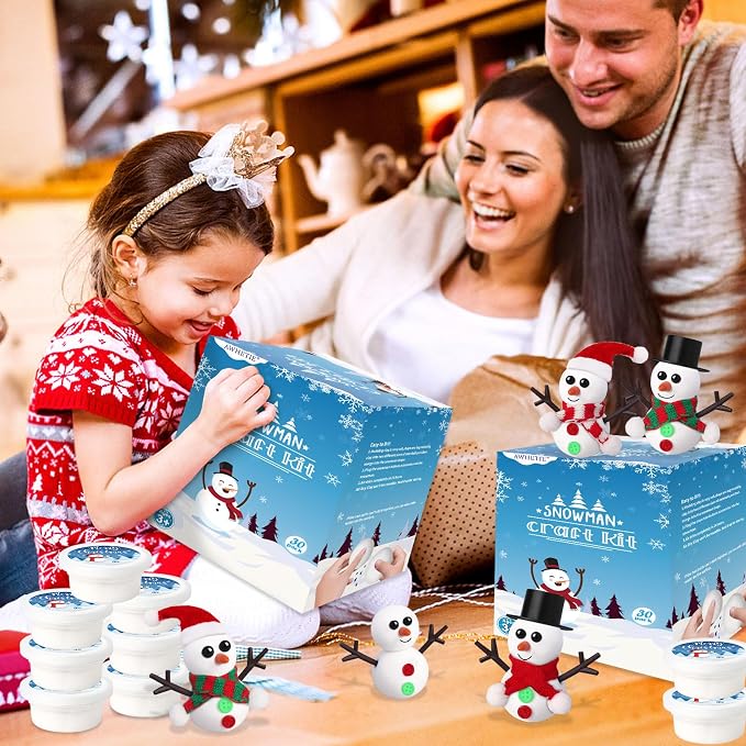 30 Pack Stocking Stuffers for Kids,Christmas Crafts for Kids Bulk,Build a Snowman Crafts Kit Modeling Clay,Christmas Stocking Stuffers Gifts Activities for Boys Girls (30 Snowman)