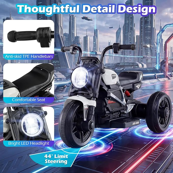 Costzon Toddler Motorcycle, 6V Chopper Kids Motorcycle Ride On Toy with LED Headlight, Music, Story, 3-Wheel Stable Electric Motorbike for Toddlers Boys Girls (White, 31" x 18.5" x 19.5"(L x W x H))