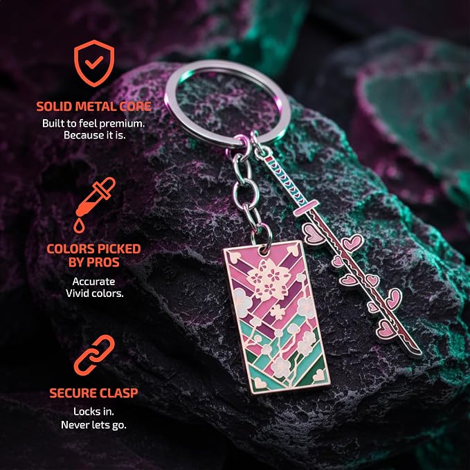Demon Slayer Keychain, Anime Keychain with Sword & Charm Plate, Demon Slayer Merch & Gifts