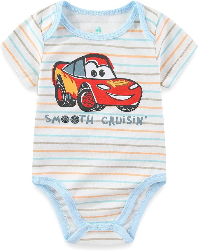 Disney Baby Toy Story Mickey Mouse Cars Winnie the Pooh Boys 3 Pack Bodysuit Creeper for Newborn and Infant
