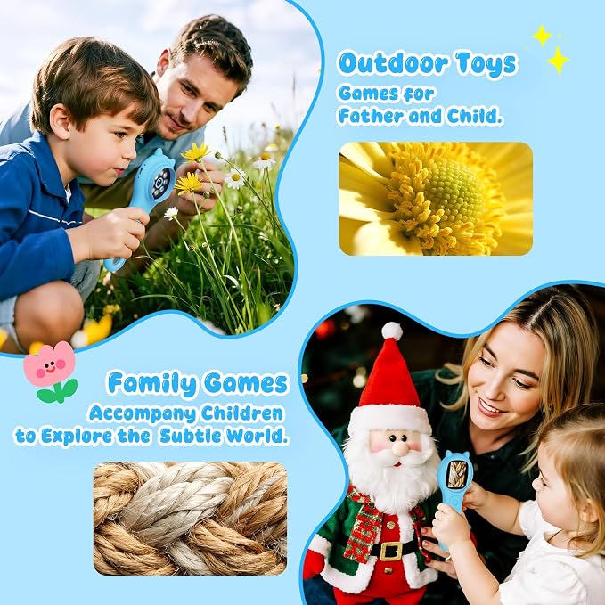 Outdoor Exploration Microscope for Kids, 500X Portable Digital Microscope with 2" IPS Screen, Summer Camping Travel STEM Toy Age 5-12 (Blue)