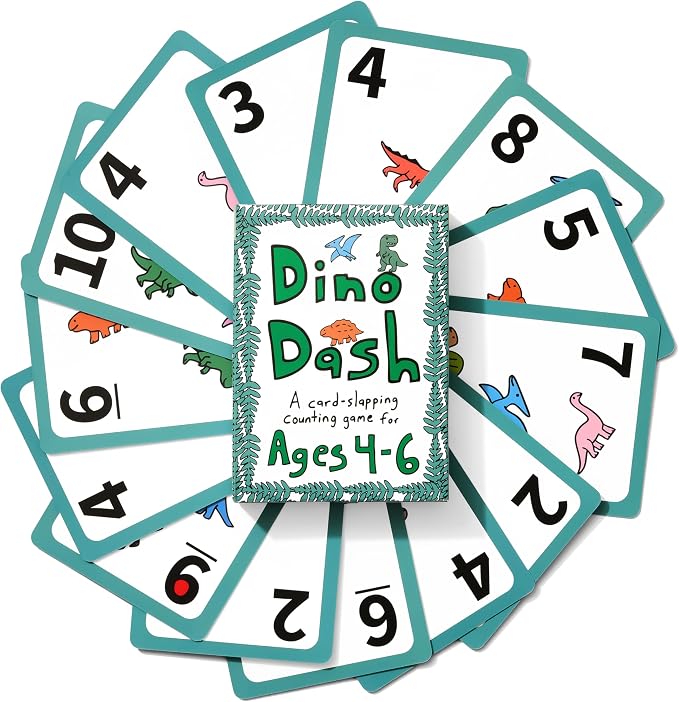 Niche Nation Games Dino Dash Dinosaur Card Game for Ages 4-6 - Quick-Counting Dino-Slapping Game Fast, Fun, and Frenetic - Smart Card Game for Kids 4-6 & 2-4 Players - Dinosaur Gifts