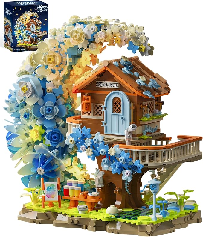 Blue Moon Flower House Building Set with Light, Botanical Collection Flowers Treehouse Builidng Block Kit, Compatible with Lego for Adults Home Décor (1750PCS)
