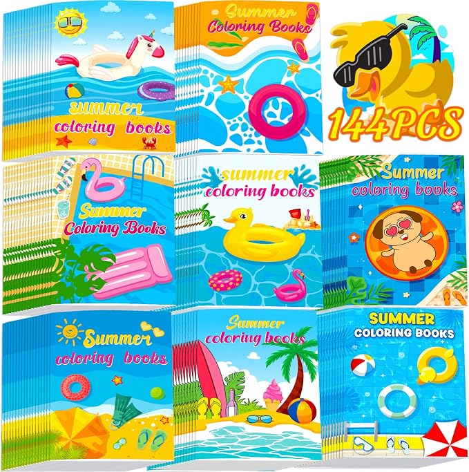 90shine 144PCS Summer Coloring Books for Kids in Bulk Ages 4-8, End of The Year Gifts from Teacher for Students Beach Pool Birthday Party Favors