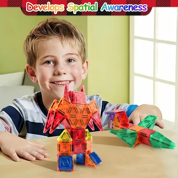 42pcs Magnetic Tiles for Kids, Mini Building Blocks Travel Set, STEM Learning Construction Toys for Toddlers 3+, Indoor Activities for Boys & Girls, Birthday Gift, Easter Basket Stuffer