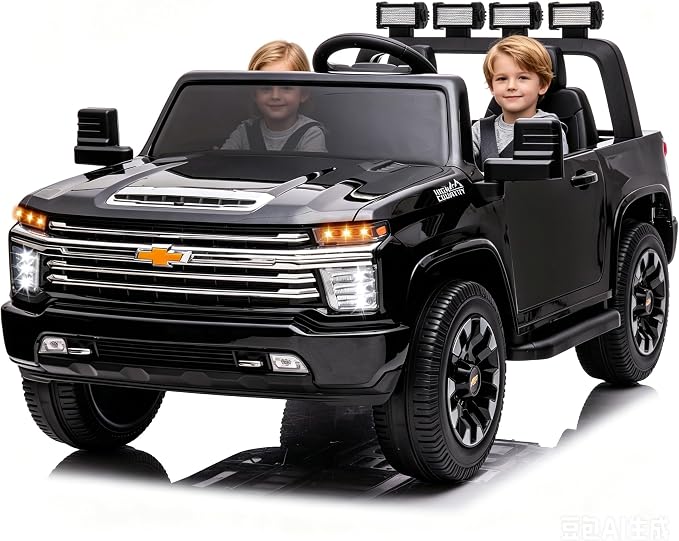 24V Ride on Toys for Kids, Chevrolet Silverado 2 Seater Ride on Car for Kids Remote Control Kids Electric Cars Kids Driving Car with Bluetooth, Power of Wheel Car for Kids Truck for All Types of Road
