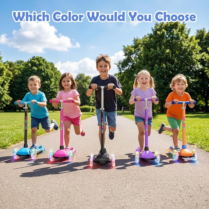 TONBUX Kids Scooter for Ages 3-8: 3-Wheel Kick Scooter with LED Light-Up Wheels & Deck, 7 Lighting Modes, 4 Adjustable Heights, Metal-Reinforced Deck, Lean-to-Steer Balance Training Toddler Scooter