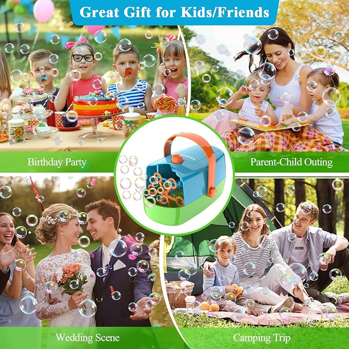 Wisdomlit Bubble Machine, 3-in-1 Bubble Maker, Bubble Blower with 3 Bubble Wheels, Make Small | Medium | Big Bubbles for Kids Toddlers, Bubble Toys for Indoor Outdoor Birthday Party (Multi-Color)