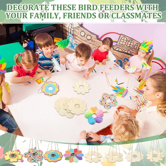 DoubleFill 24 Pack Bird Feeder Craft Kits for Kids Ages 3-8 Bird Feeder Craft Kits with Stainless Steel Bowls DIY Kids Crafts Wooden Art Painting Outdoor Bulk Toys for Children VBS Crafts