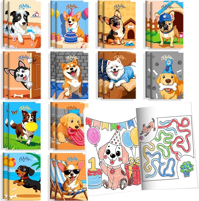 BenLouis 24 Pcs Dog Mini Coloring Books Kids Cute Puppy Activity Books Bulk for Girl Boys Kids Pet Paw Birthday Themed Goodie Bags Stuffers Return Gifts Classroom Travel