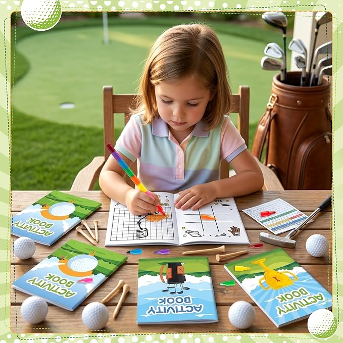 Golf Activity Books with Stacking Crayons for Kids, 24 Pack Mini Golf Coloring and Game Book Set, Bulk Sports Activity Booklets for Classroom Rewards Party Goodie Bags Stuffers Travel DIY Art Gifts
