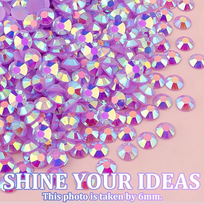 25000Pcs Resin Rhinestones for Crafting, Lavender Purple AB 2-6mm Mixed Sizes Non Hotfix Flatback Gems with 1Pcs Glue, Bedazzling Crystal for DIY Craft Clothing Mugs Tumblers Shoes Decor Nail Art