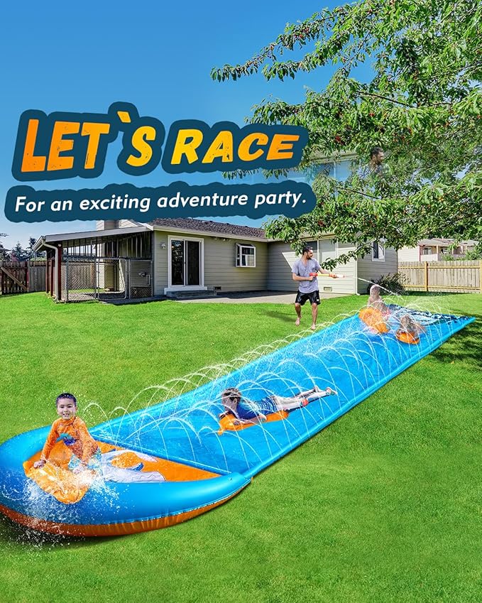 Spring Water Slip and Water Slide, 22FT Lawn Slip n WaterSlide for Kids Adults, Backyard Summer Outdoor Water Toys with Sprinkler, 2 Inflatable Bodyboards