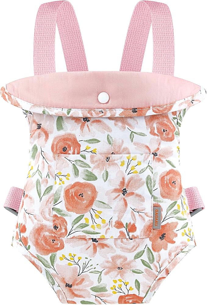 GAGAKU Baby Doll Carrier for Little Girls, Reborn Doll Accessories for Toddlers Kids 3+ Years Old, Toy Dolls Carrier - Roses