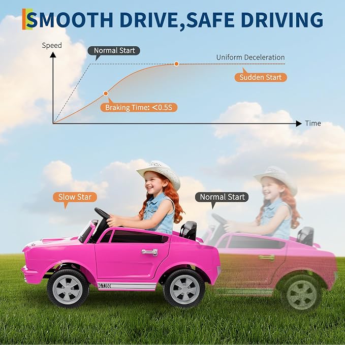 Garvee Ride on Licensed Shelby GT350, 12V Ride on Toys for Toddlers with Remote Control, Licensed Ford Shelby Kids Electric Vehicle with Safety Belt, 2 Speeds, Headlight, Upgraded Panel, Pink